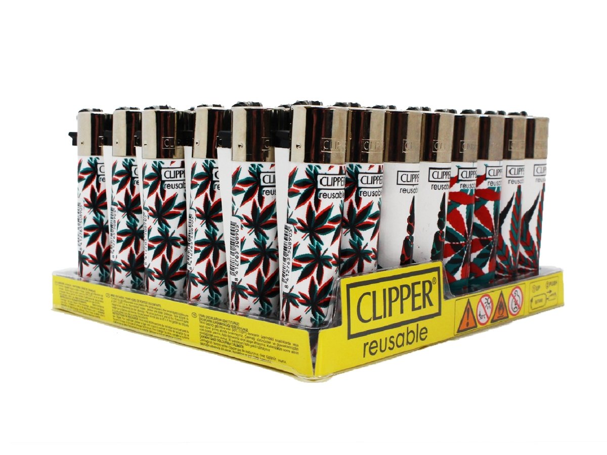 CLIPPER Lighters Printed 48's Various Designs- Neon Leaves - VIR Wholesale