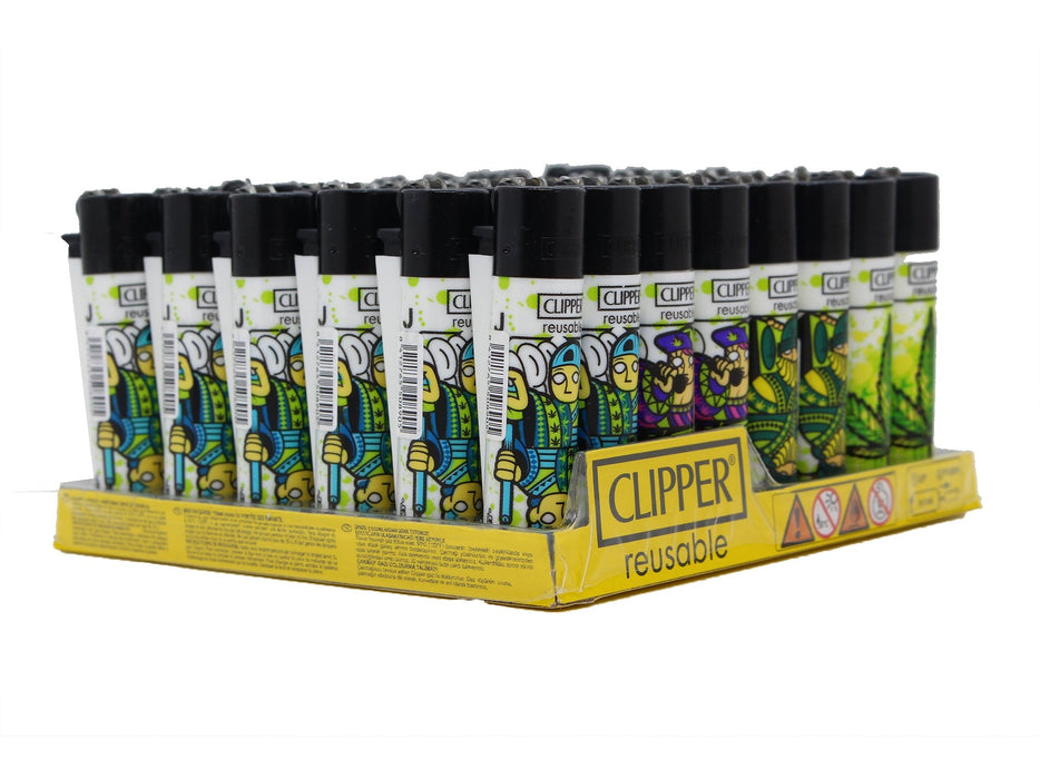 CLIPPER Lighters Printed 48's Various Designs - Poker Weed - VIR Wholesale