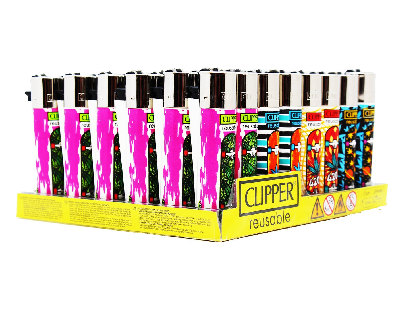 CLIPPER Lighters Printed 48's Various Designs - Skate Boards - VIR Wholesale
