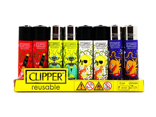 CLIPPER Lighters Printed 48's Various Designs - Violence - VIR Wholesale
