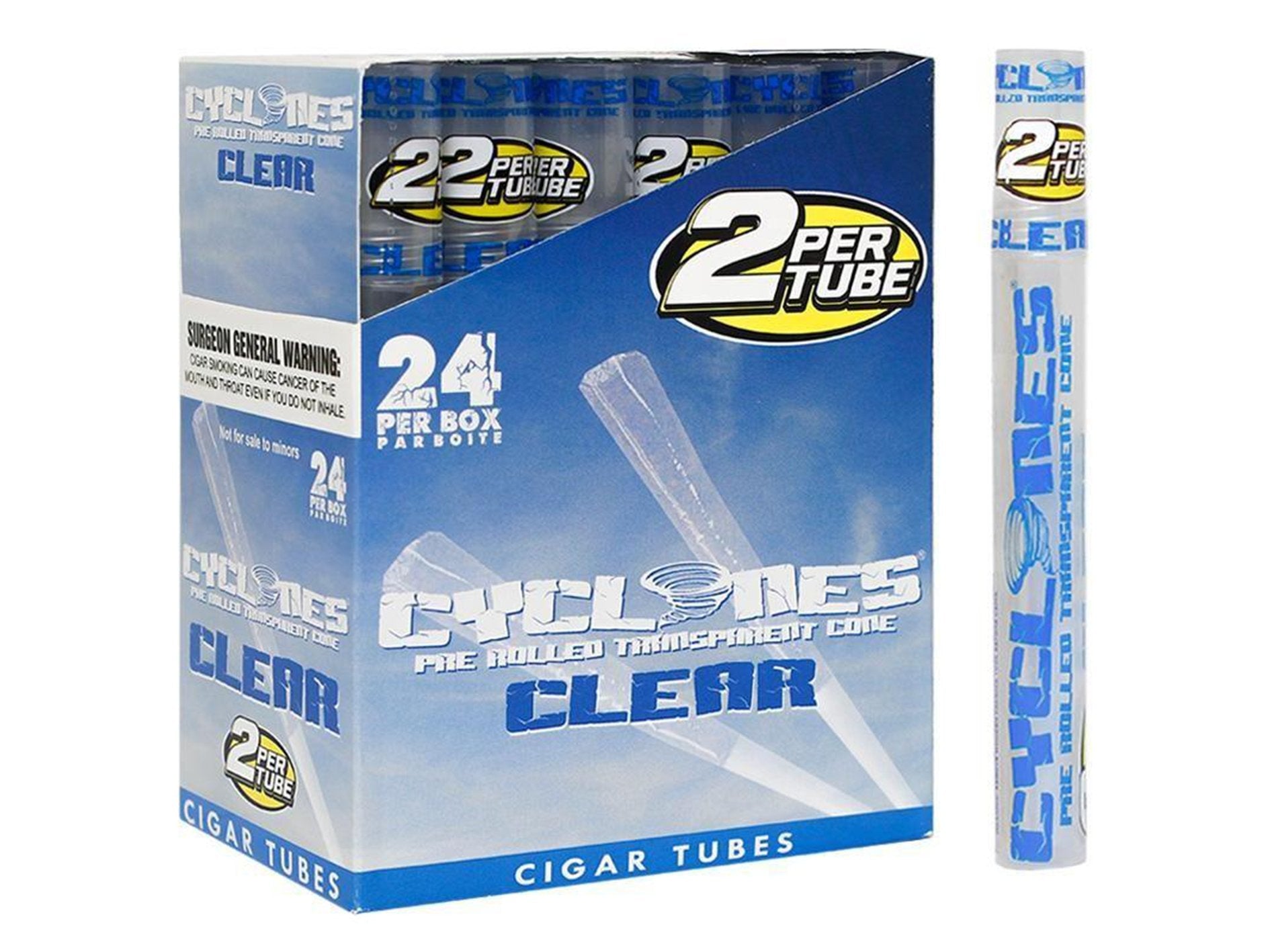 CYCLONES Clear Pre-Rolled Cones - 24 Per Box - Clear - VIR Wholesale