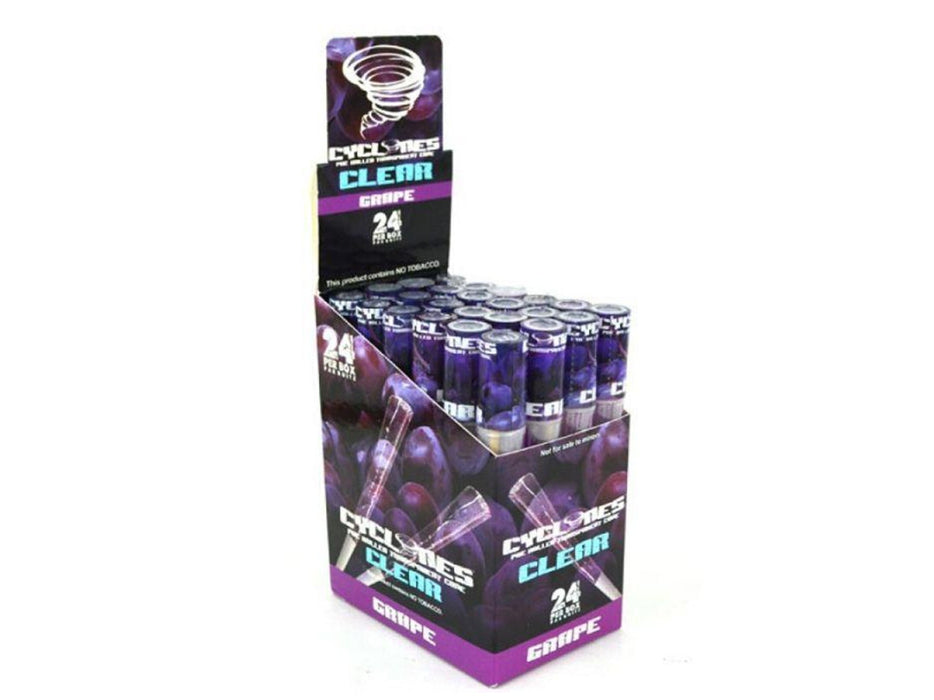 CYCLONES Clear Pre-Rolled Cones - 24 Per Box - Grape - VIR Wholesale