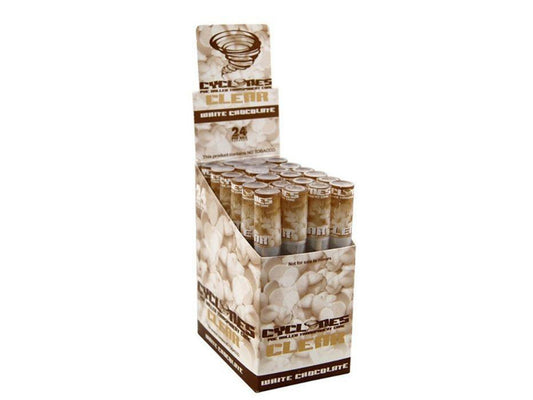 CYCLONES Clear Pre-Rolled Cones - 24 Per Box - White Chocolate - VIR Wholesale