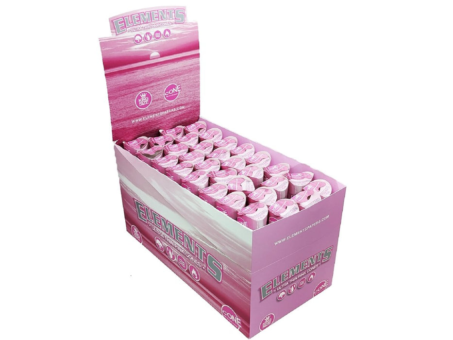 ELEMENTS Pink Pre-Rolled Cones - King Size - 3 Pack - 32 Per Box - VIR Wholesale