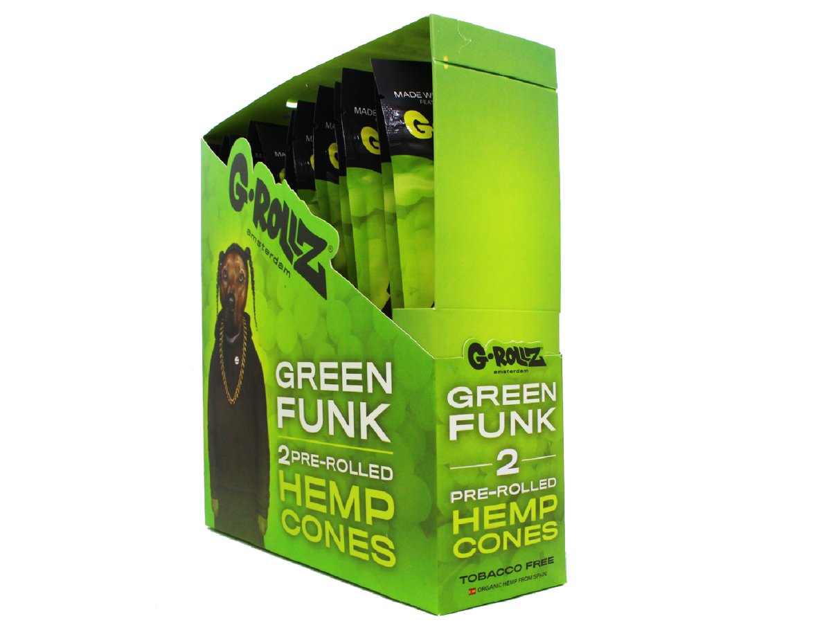 G-Rollz Pre-Rolled Hemp Cones - 12 Packs Per Box - 2 Cones Per Pack - Green Funk - VIR Wholesale