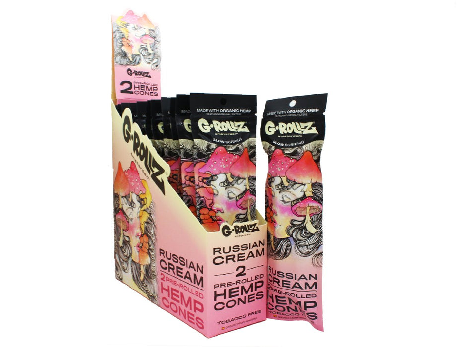 G-Rollz Pre-Rolled Hemp Cones - 12 Packs Per Box - 2 Cones Per Pack - Russian Cream - VIR Wholesale
