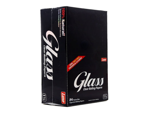 Glass 1¼ Size Clear Cellulose Cigarette Rolling Papers - 24 Packs Per Box - 50 Sheet Pack - VIR Wholesale