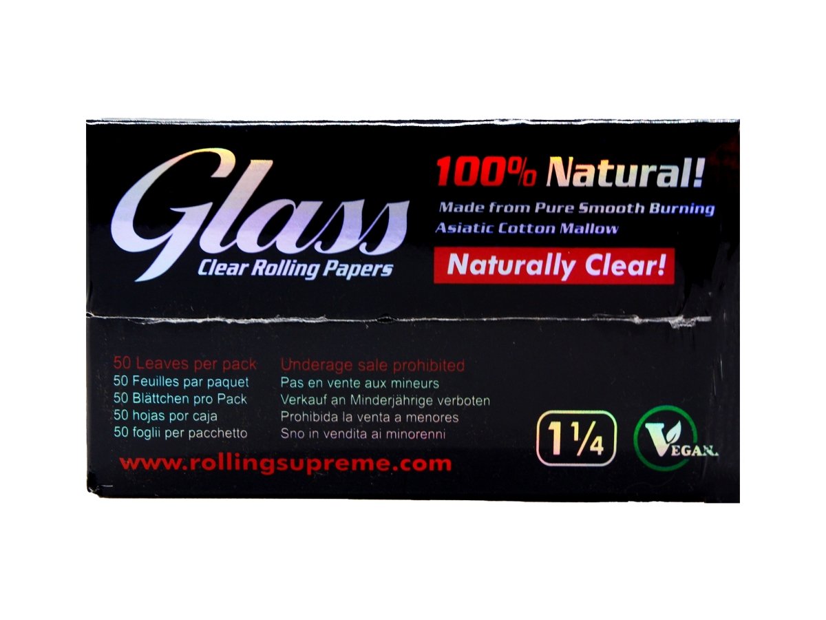 Glass 1¼ Size Clear Cellulose Cigarette Rolling Papers - 24 Packs Per Box - 50 Sheet Pack - VIR Wholesale