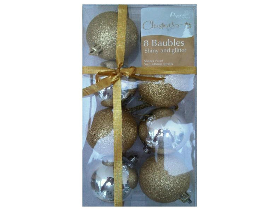 Gold / Silver Christmas Baubles (8 Pack) - VIR Wholesale