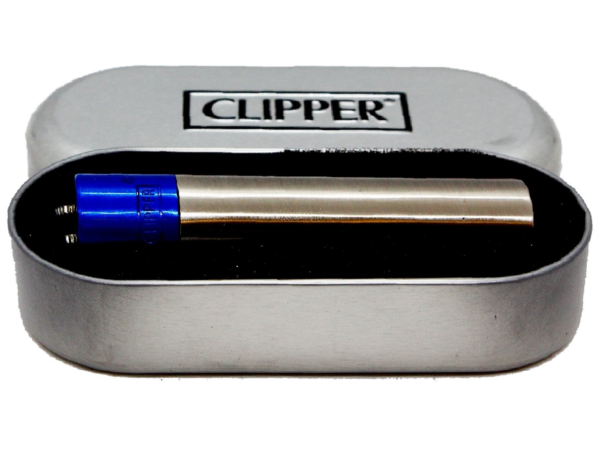 Metal Blue & Silver CLIPPER Lighter With Case 12 Pack - VIR Wholesale