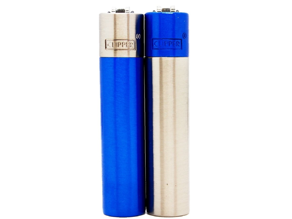 Metal Blue & Silver CLIPPER Lighter With Case - Individuals - VIR Wholesale
