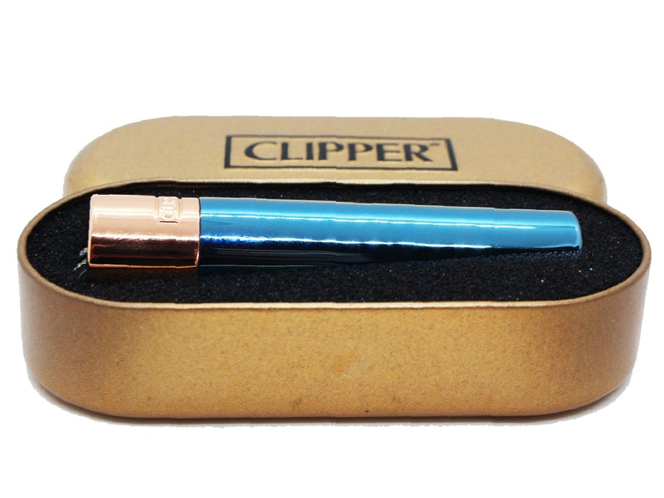 Metal CLIPPER Horizons Lighter With Case 12 Per Box (Peach & Blue) - VIR Wholesale