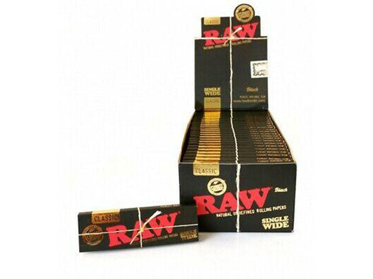 RAW Black Classic Single Wide Rolling Papers - 50 Per Box - VIR Wholesale