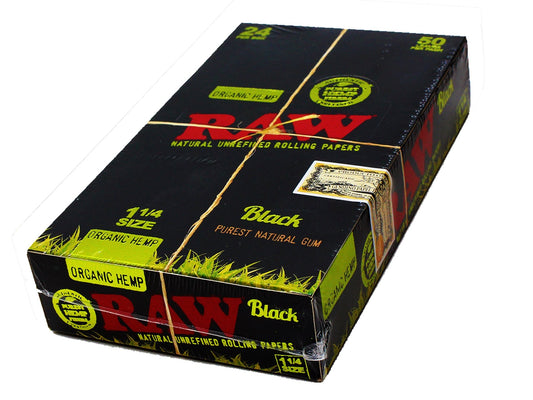RAW Black Organic Hemp 1¼ Size Rolling Papers - VIR Wholesale