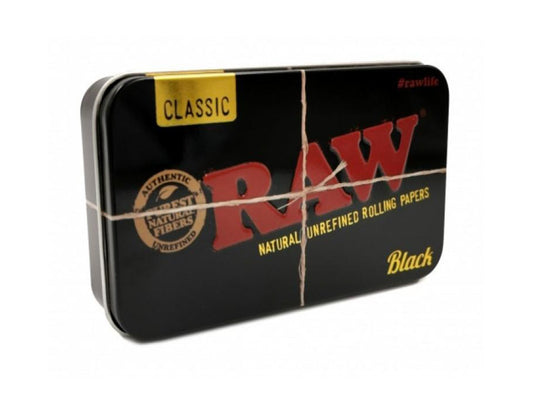 RAW Black Rolling Papers Printed Tobacco Tin - VIR Wholesale