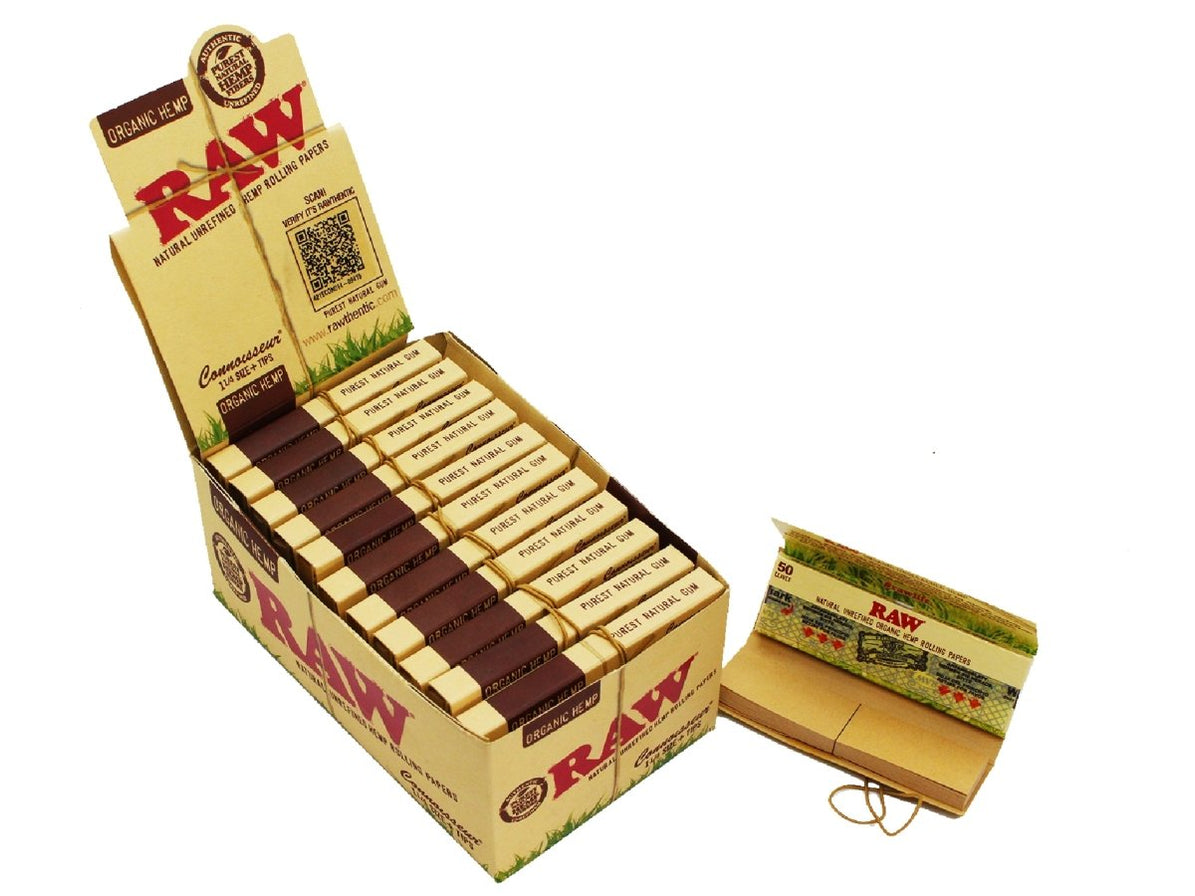 Raw Organic Connoisseur 1¼ Size Rolling Papers And Tips Full Box — Vir Wholesale 7578