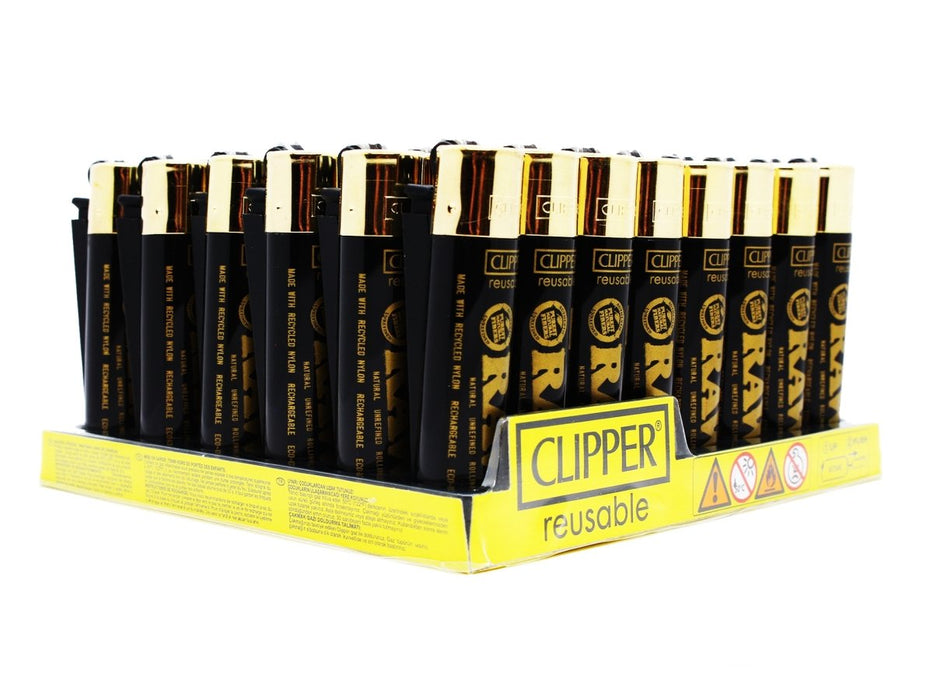 RAW CLIPPER Lighter - Black With Gold RAW Logo Design - VIR Wholesale