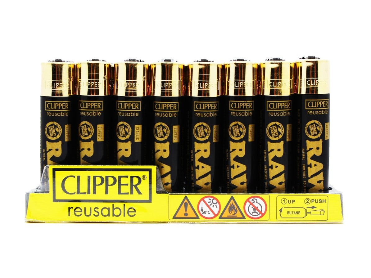 RAW CLIPPER Lighter - Black With Gold RAW Logo Design - 48 Pack — VIR ...