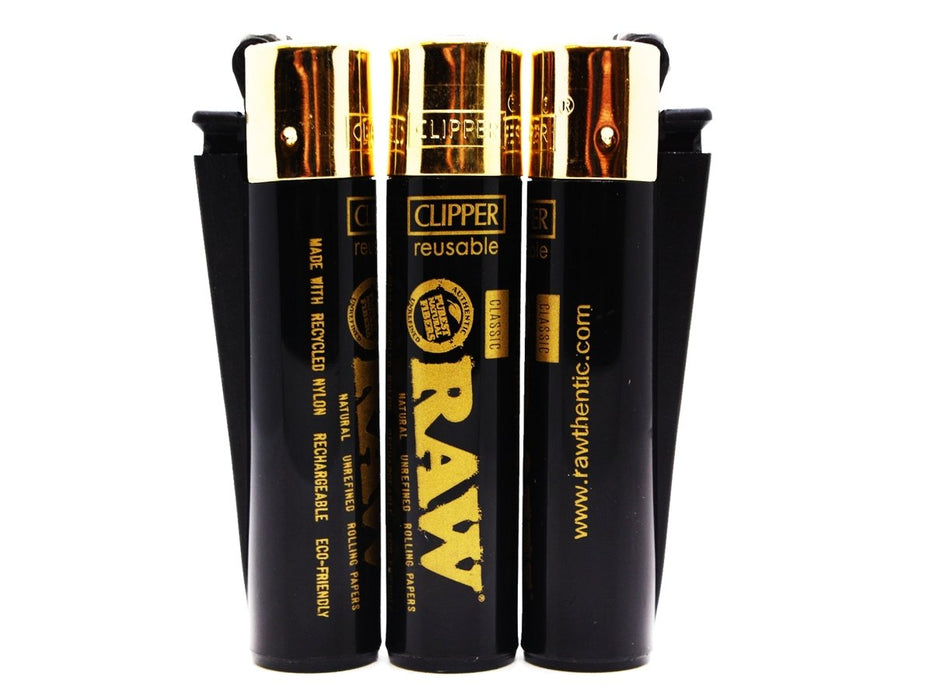 RAW CLIPPER Lighter - Black With Gold RAW Logo Design - VIR Wholesale