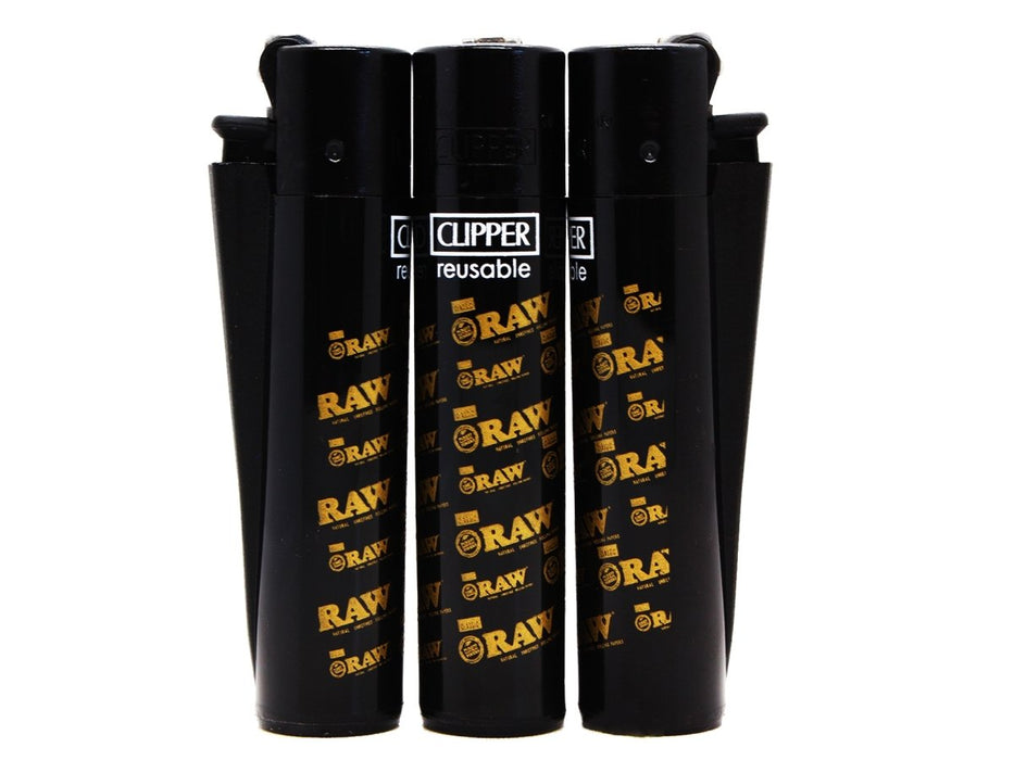 RAW CLIPPER Lighter - Black With Gold RAW Logos Design - VIR Wholesale