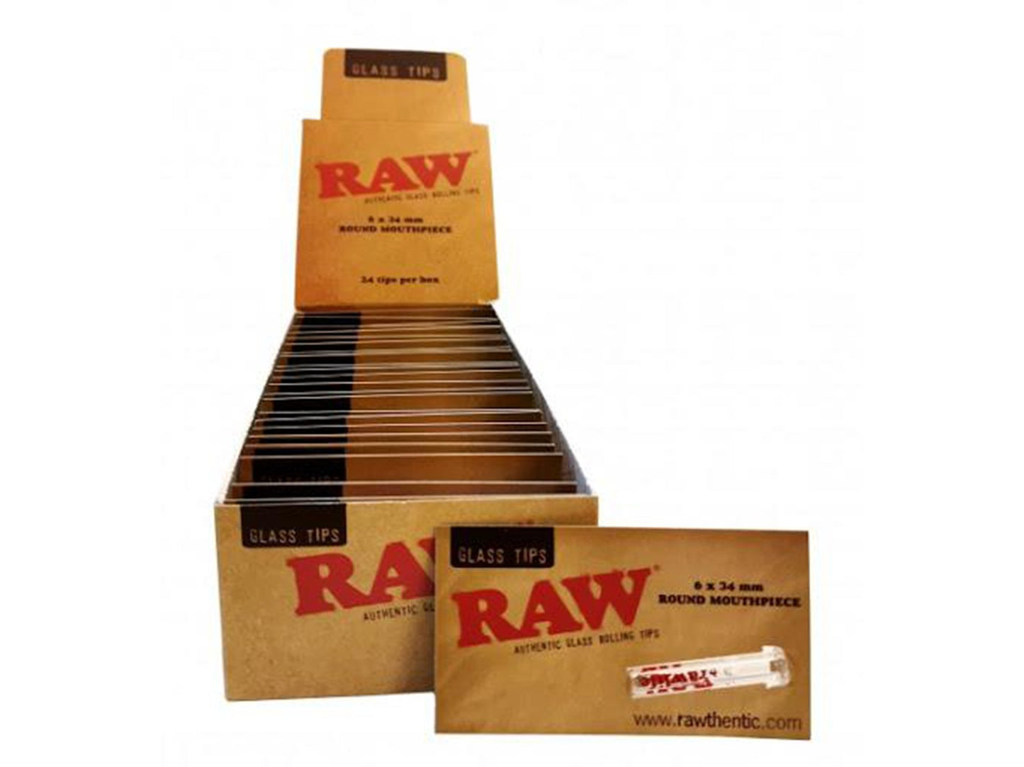 RAW Glass Tips With Round Mouthpiece - Full 24 Per Box - VIR Wholesale