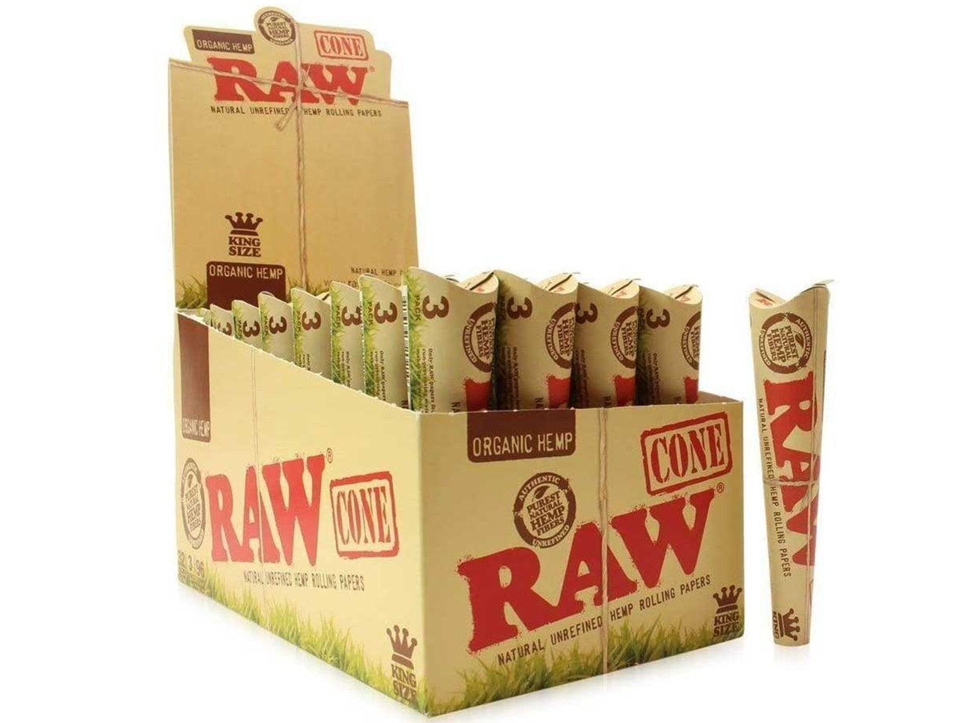 RAW Organic Hemp King Size Cones - 32 Pack - VIR Wholesale