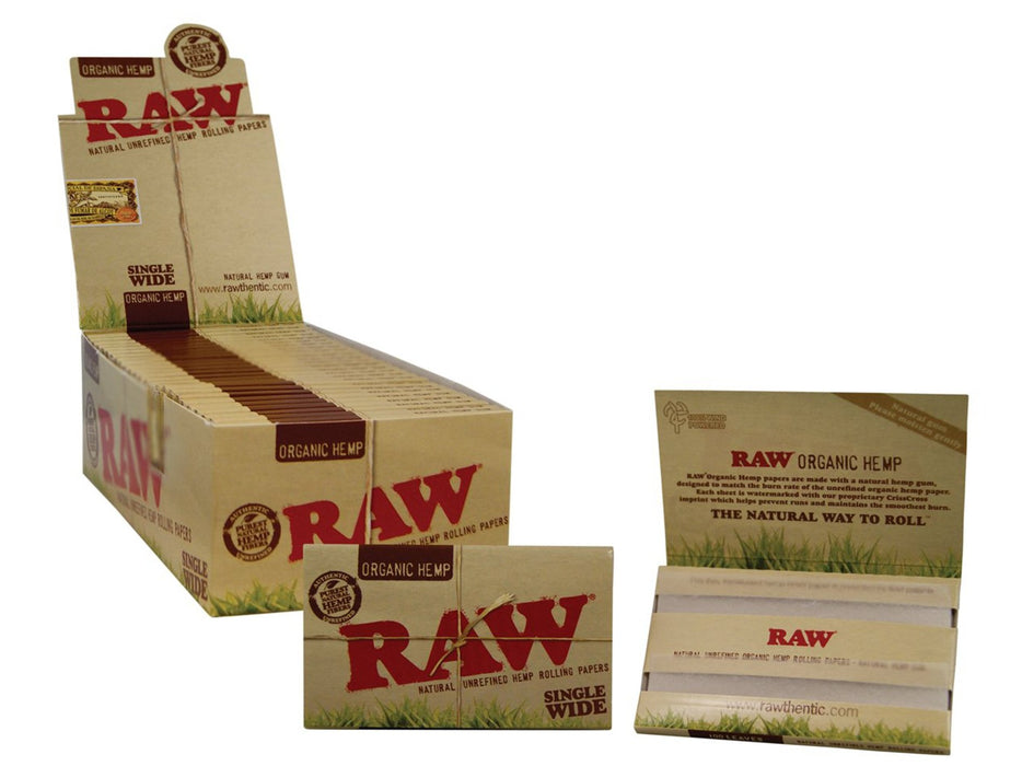 RAW Organic Single Wide Double Window Standard Size Rolling Papers - VIR Wholesale