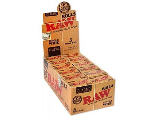 RAW Rolls Classic Natural Unrefined Rolling Paper Rolls - 5 Meter Roll - Single Wide Size (24) - VIR Wholesale